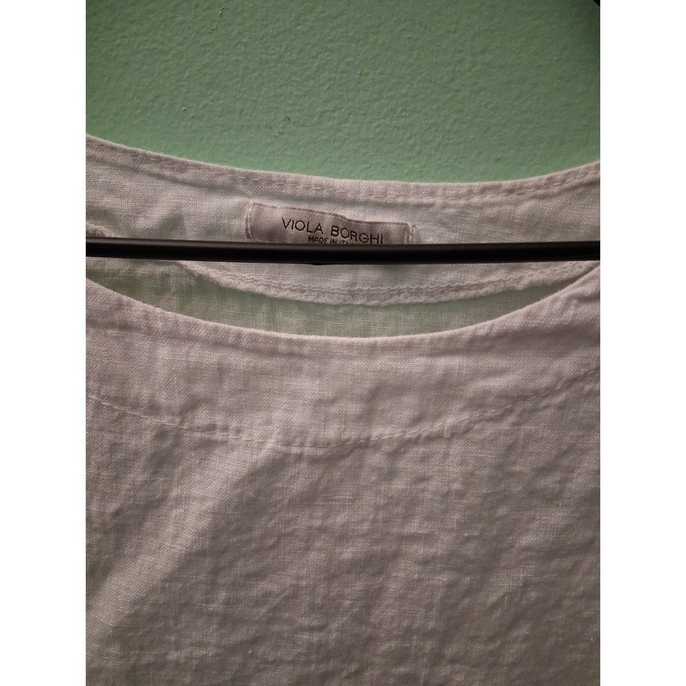 Viola Borghi Top 100% Linen Made In Italy White Boho Beach Flowy Summer Sz S - Picture 2 of 9